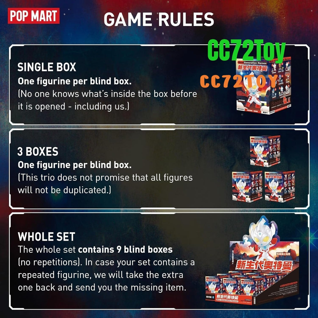 POP MART, Ultraman - New Generation Heroes, Action Figure, 9/9 Set, Collection Toys, Random Box, Gift for Birthday Christmas Party Holiday, Home Decoration - CC72Toy