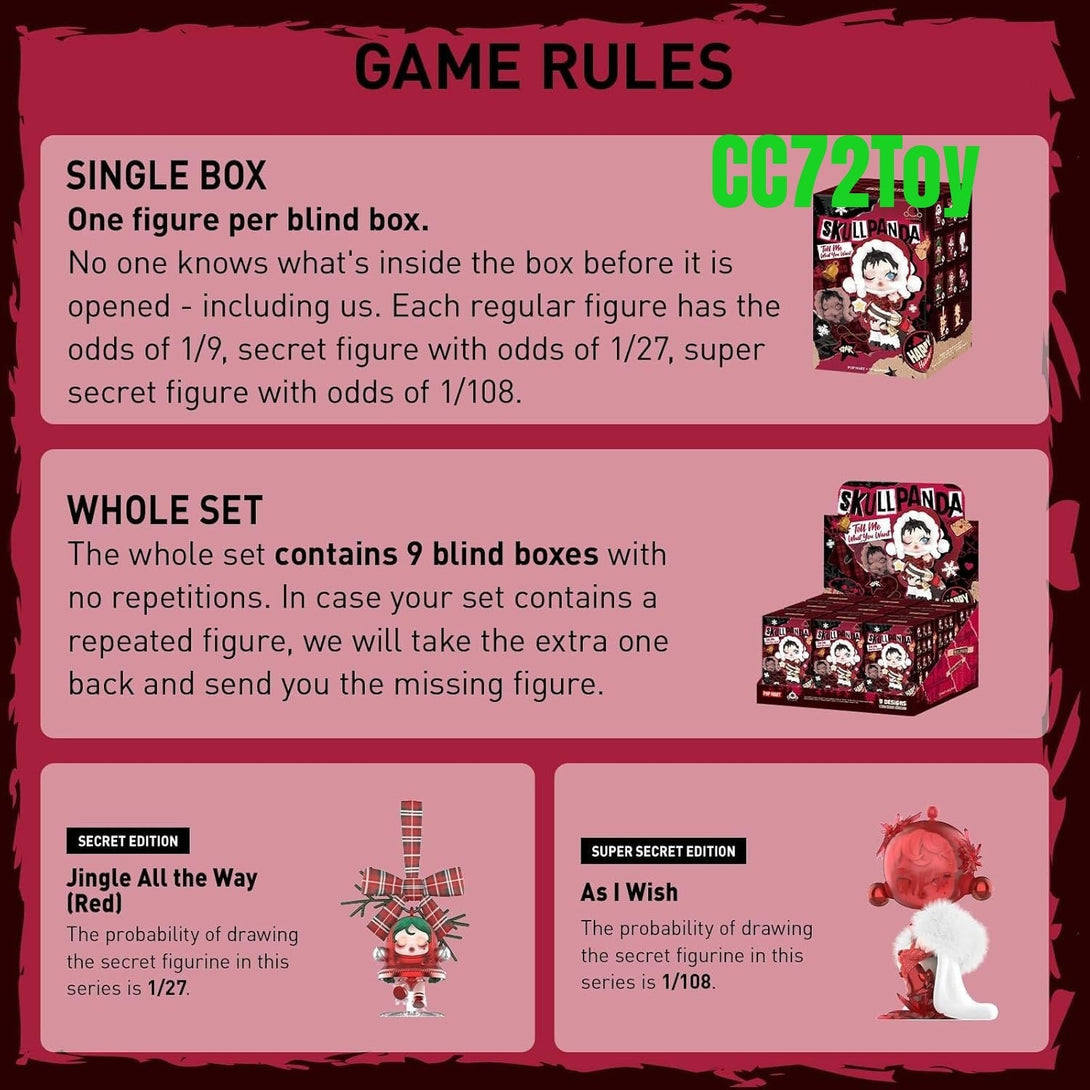 POP MART SKULLPANDA Wishing Time Series Figures, 9PCs Blind Box Figures, Random Design Action Figures Collectible Toys Home Decorations, Holiday Birthday Gifts, Whole Set - CC72Toy
