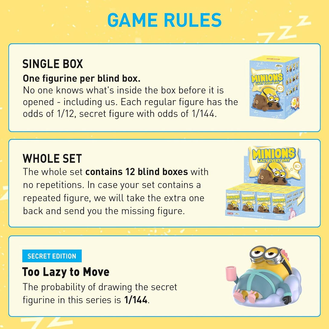 POP MART Minions Lazy Every Day Series Figures, Blind Box Figures, Random Design Action Figures Collectible Toys Home Decorations, Holiday Birthday Gifts, Single Box - CC72Toy